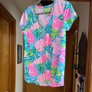 Lilly Pulitzer Pink and Blue Floral V-Neck Top